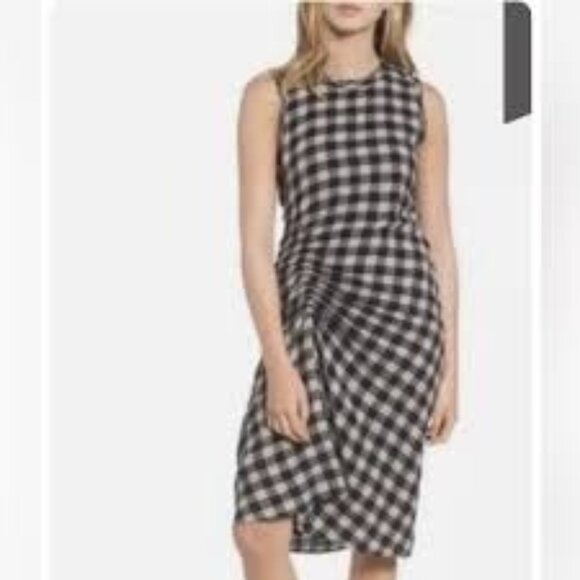 James Perse “Spiral” wool & linen blend ruched dress In navy/linen size S - Picture 1 of 16